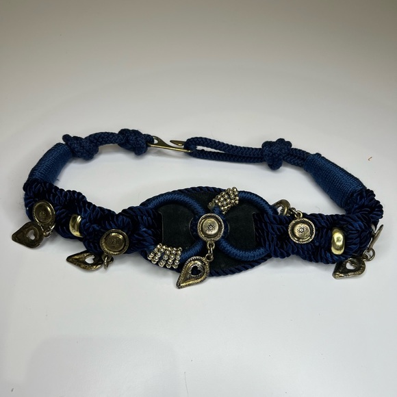 Designer unknown navy passiementerie twisted cord belt with silver charms. - Picture 1 of 4